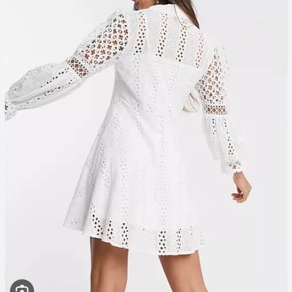 RIVER ISLAND WHITE LONG SLEEVE PEARL BUTTON BRODERIE DRESS Size 8 - Picture 4 of 9